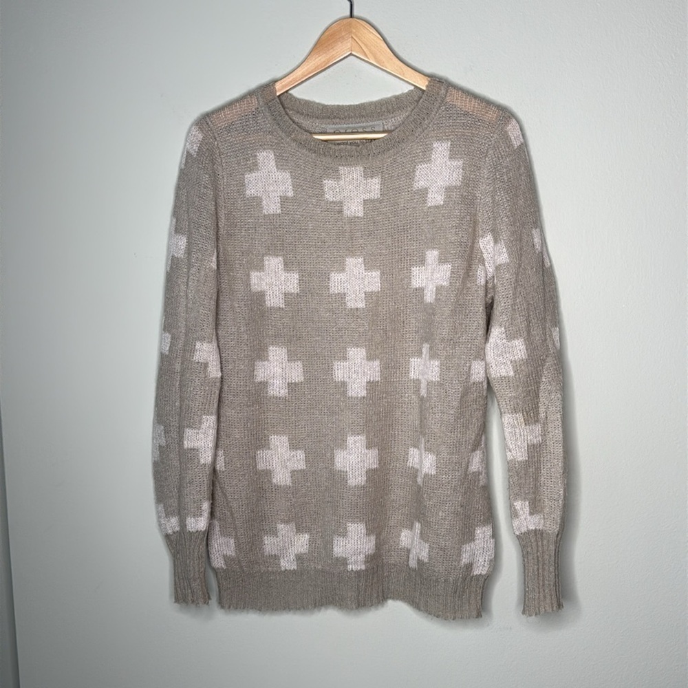 Press Nordstrom Kid Mohair Blend Cross Lightweight Crewneck Sweater Taupe Large